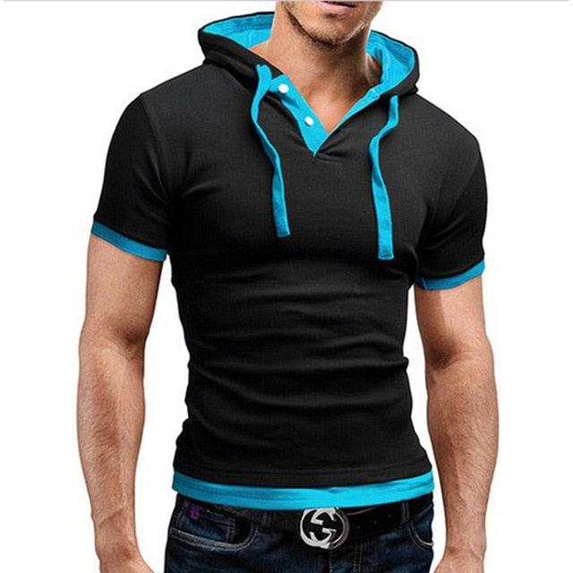 2019 Men Tshirt Summer Casual Hooded Tees Hot Sale Short Sleeve T-Shirt Homme Slim Fit Elastic Brand Clothing Male T shirt