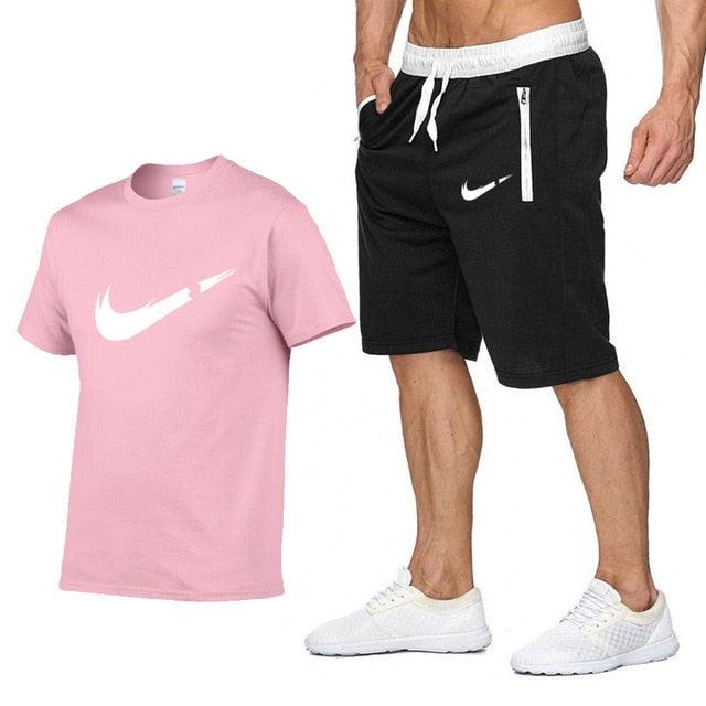 2019 New Brand Clothing Two Pieces Sets Men T-shirt Swag T-Shirt Cotton Print T shirt Homme Fitness Camisetas Hip Hop Tees+Short