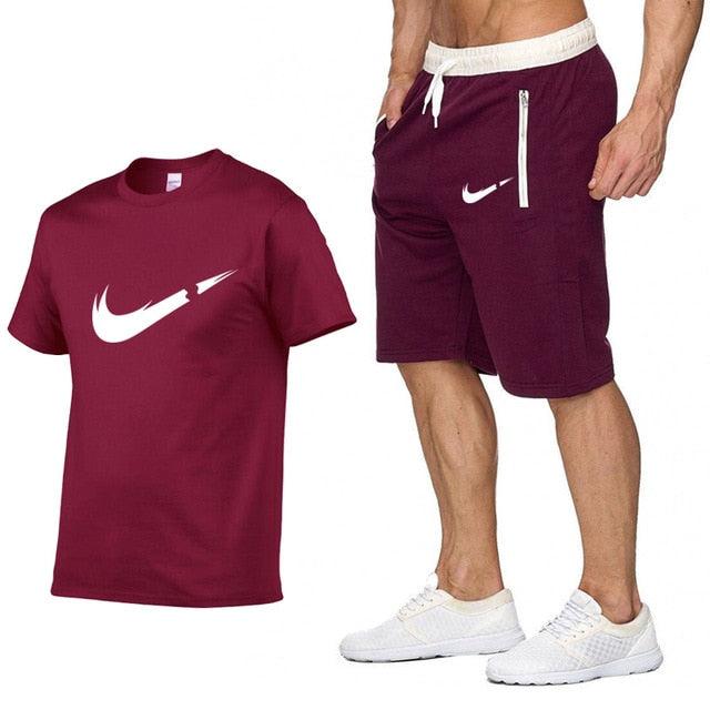 2019 New Brand Clothing Two Pieces Sets Men T-shirt Swag T-Shirt Cotton Print T shirt Homme Fitness Camisetas Hip Hop Tees+Short