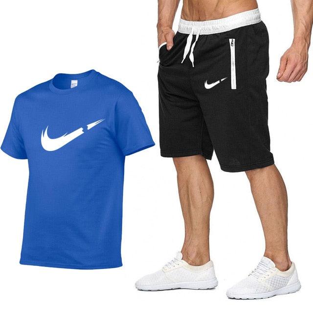 2019 New Brand Clothing Two Pieces Sets Men T-shirt Swag T-Shirt Cotton Print T shirt Homme Fitness Camisetas Hip Hop Tees+Short