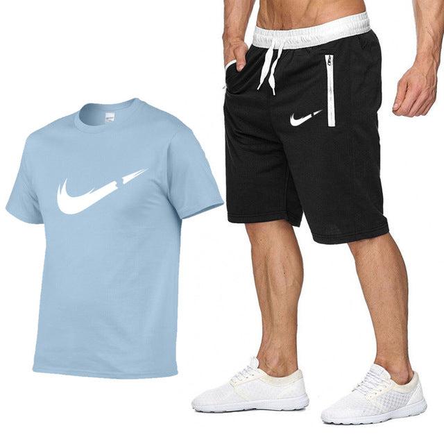 2019 New Brand Clothing Two Pieces Sets Men T-shirt Swag T-Shirt Cotton Print T shirt Homme Fitness Camisetas Hip Hop Tees+Short