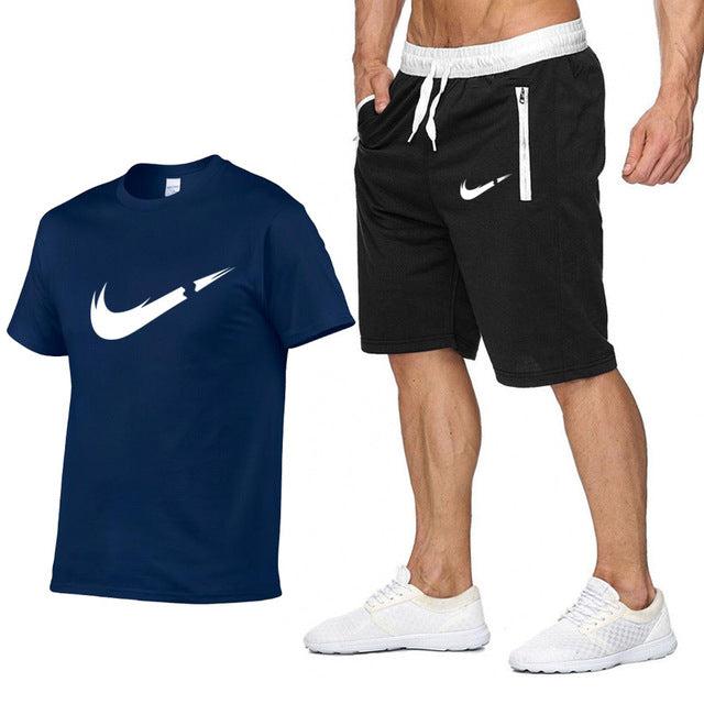 2019 New Brand Clothing Two Pieces Sets Men T-shirt Swag T-Shirt Cotton Print T shirt Homme Fitness Camisetas Hip Hop Tees+Short