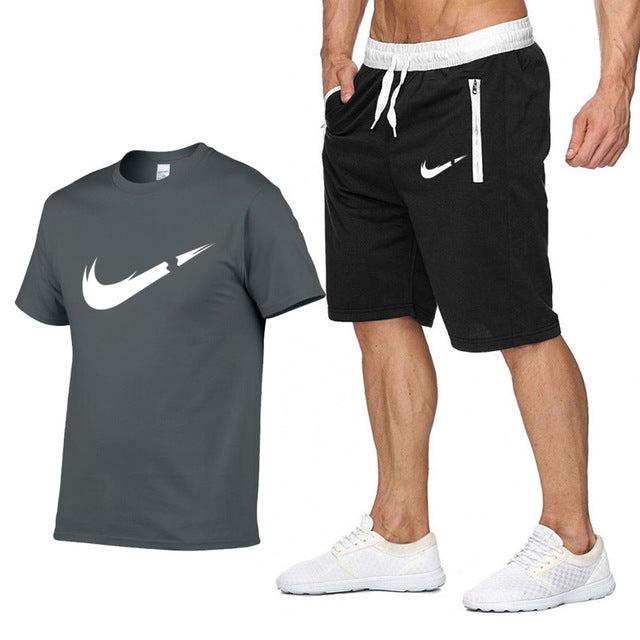 2019 New Brand Clothing Two Pieces Sets Men T-shirt Swag T-Shirt Cotton Print T shirt Homme Fitness Camisetas Hip Hop Tees+Short