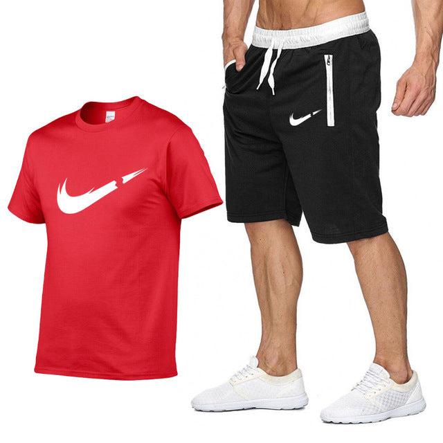 2019 New Brand Clothing Two Pieces Sets Men T-shirt Swag T-Shirt Cotton Print T shirt Homme Fitness Camisetas Hip Hop Tees+Short