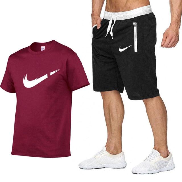 2019 New Brand Clothing Two Pieces Sets Men T-shirt Swag T-Shirt Cotton Print T shirt Homme Fitness Camisetas Hip Hop Tees+Short