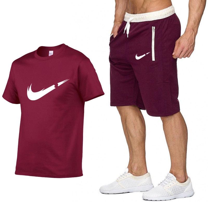 2019 New Brand Clothing Two Pieces Sets Men T-shirt Swag T-Shirt Cotton Print T shirt Homme Fitness Camisetas Hip Hop Tees+Short