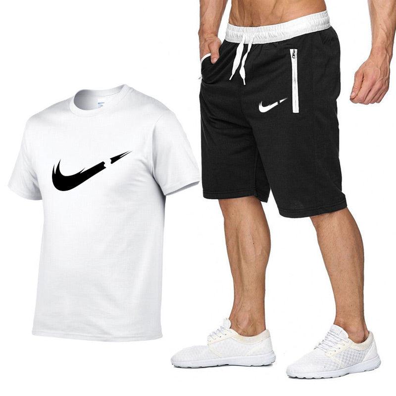 2019 New Brand Clothing Two Pieces Sets Men T-shirt Swag T-Shirt Cotton Print T shirt Homme Fitness Camisetas Hip Hop Tees+Short