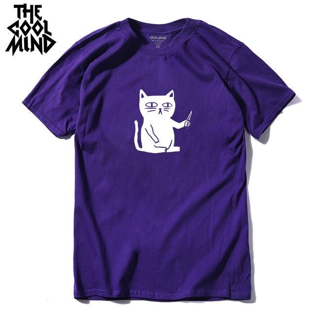 COOLMIND 100% cotton cool summer loose men T shirt casual short sleeve cat print men tshirt male summer t-shirt tops tee shirts