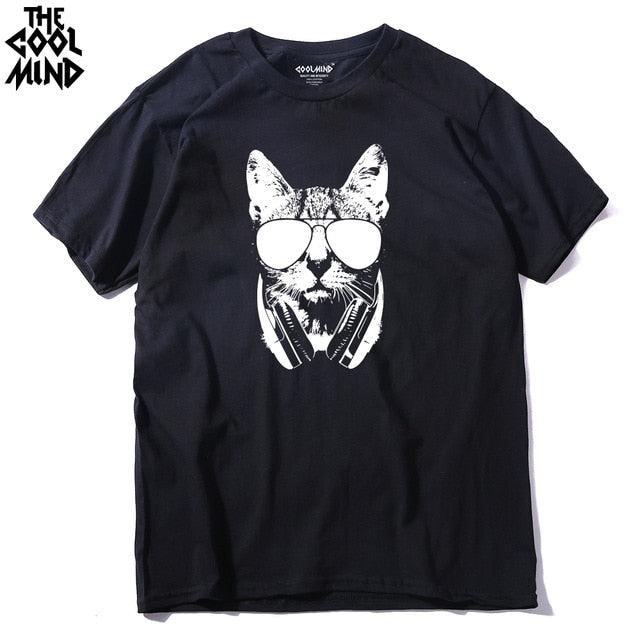 COOLMIND 100% cotton cool summer loose men T shirt casual short sleeve cat print men tshirt male summer t-shirt tops tee shirts