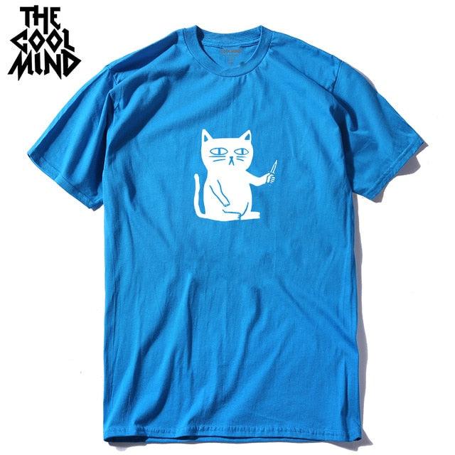 COOLMIND 100% cotton cool summer loose men T shirt casual short sleeve cat print men tshirt male summer t-shirt tops tee shirts