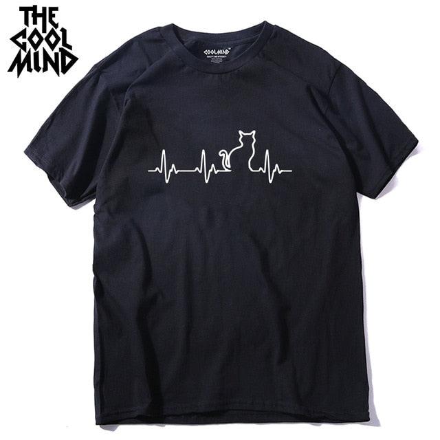 COOLMIND 100% cotton cool summer loose men T shirt casual short sleeve cat print men tshirt male summer t-shirt tops tee shirts