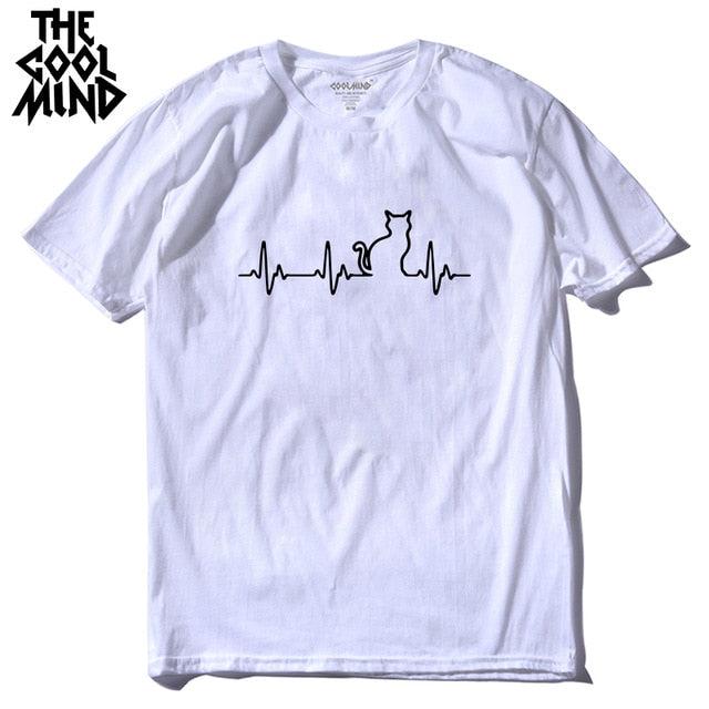 COOLMIND 100% cotton cool summer loose men T shirt casual short sleeve cat print men tshirt male summer t-shirt tops tee shirts