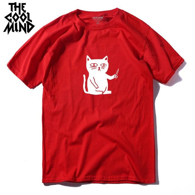 COOLMIND 100% cotton cool summer loose men T shirt casual short sleeve cat print men tshirt male summer t-shirt tops tee shirts