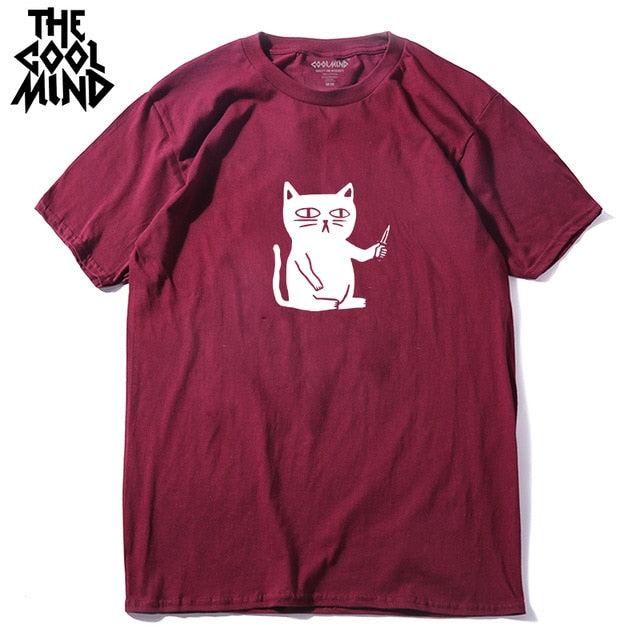 COOLMIND 100% cotton cool summer loose men T shirt casual short sleeve cat print men tshirt male summer t-shirt tops tee shirts