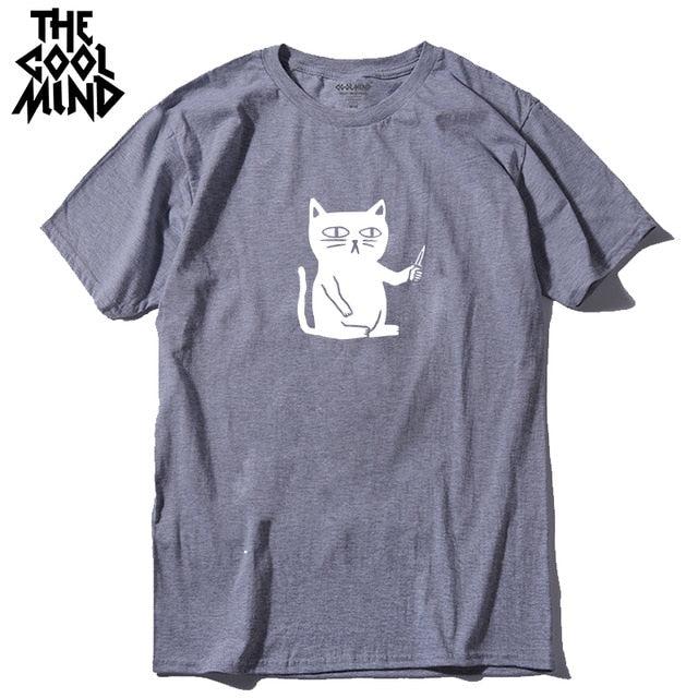 COOLMIND 100% cotton cool summer loose men T shirt casual short sleeve cat print men tshirt male summer t-shirt tops tee shirts