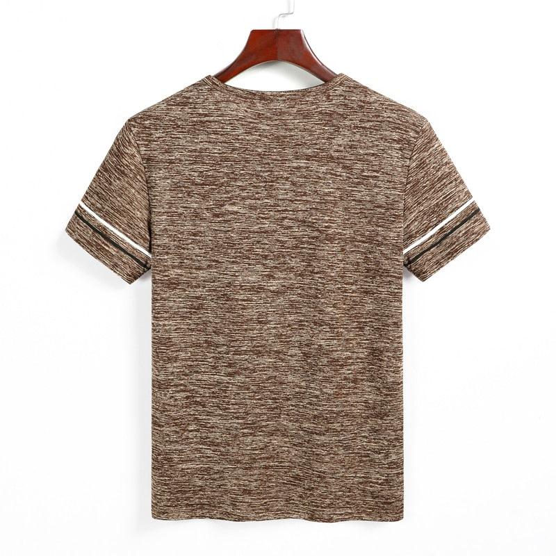 Free Ship Summer Striped T shirts Men Clothing Fitted Male Tshirts Fast Dry Short Sleeve Top Tee O-Neck China Size 4XL=52 Russia