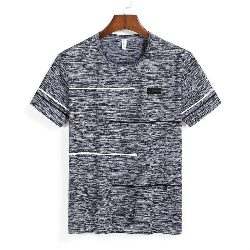Free Ship Summer Striped T shirts Men Clothing Fitted Male Tshirts Fast Dry Short Sleeve Top Tee O-Neck China Size 4XL=52 Russia