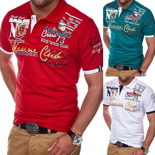 ZOGAA Short Sleeve Casual T Shirts Turn-down Collar Letter Polyester Men Fashion Personality 2019 T Shirt Men