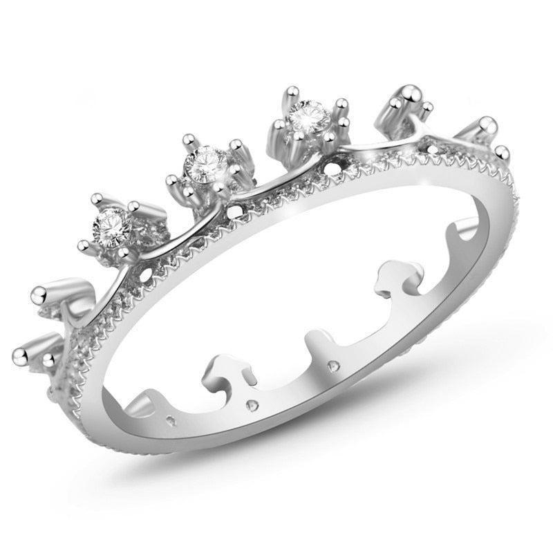 Authentic White Gold Color My Princess Queen Crown Ring Design Wedding Rings For Women Jewelry  nz290