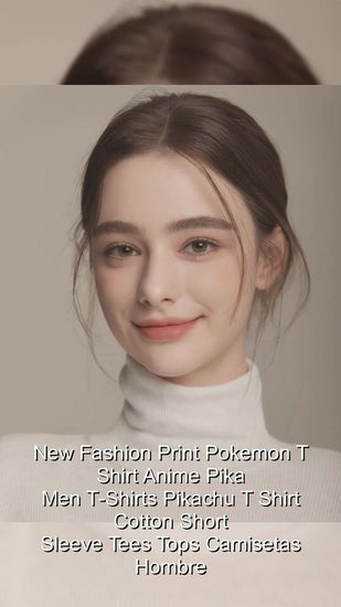 New Fashion Print Pokemon T Shirt Anime Pika Men T-Shirts Pikachu T Shirt Cotton Short Sleeve Tees Tops Camisetas Hombre product video · ABMOV 126
