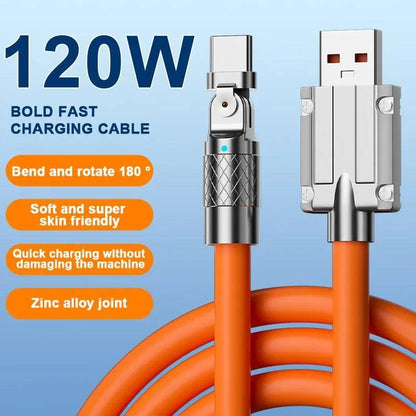 Type C Data Line 120w Fast Charging 6A 180 Rotating Ultra Fast Charging Line For Huawei Samsung Millet Bold Lengthened Silicone - Huzhop04