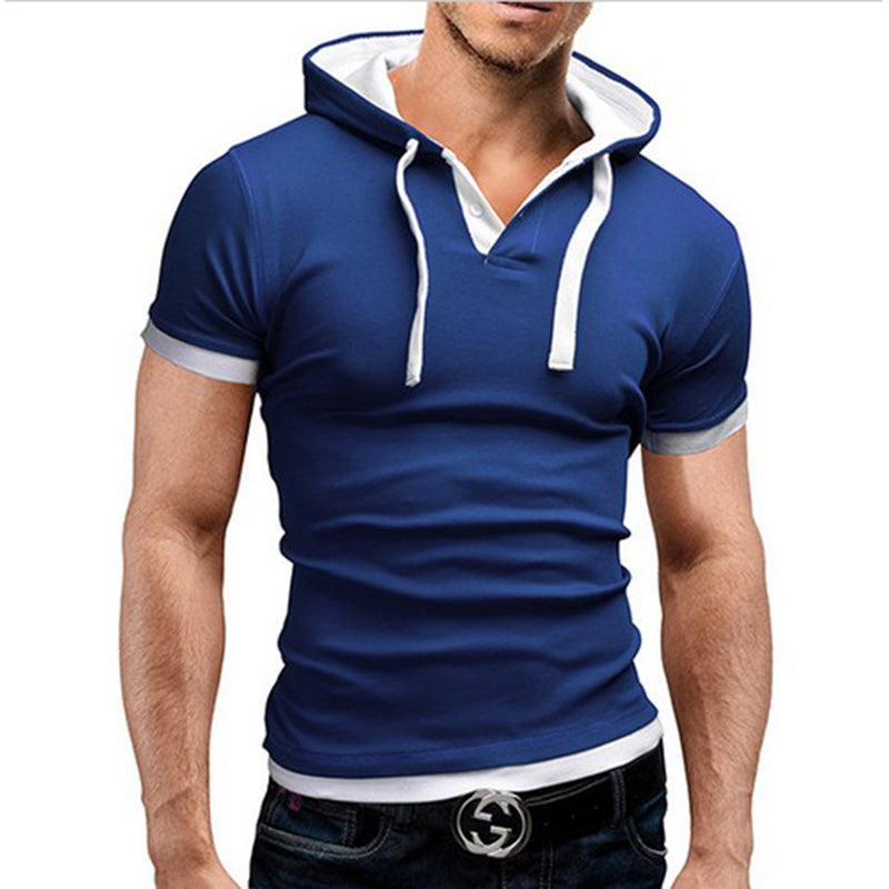 2019 Men Tshirt Summer Casual Hooded Tees Hot Sale Short Sleeve T-Shirt Homme Slim Fit Elastic Brand Clothing Male T shirt