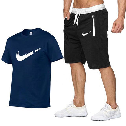 2019 New Brand Clothing Two Pieces Sets Men T-shirt Swag T-Shirt Cotton Print T shirt Homme Fitness Camisetas Hip Hop Tees+Short