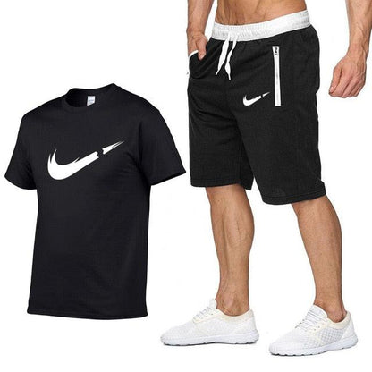 2019 New Brand Clothing Two Pieces Sets Men T-shirt Swag T-Shirt Cotton Print T shirt Homme Fitness Camisetas Hip Hop Tees+Short