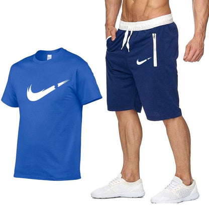 2019 New Brand Clothing Two Pieces Sets Men T-shirt Swag T-Shirt Cotton Print T shirt Homme Fitness Camisetas Hip Hop Tees+Short