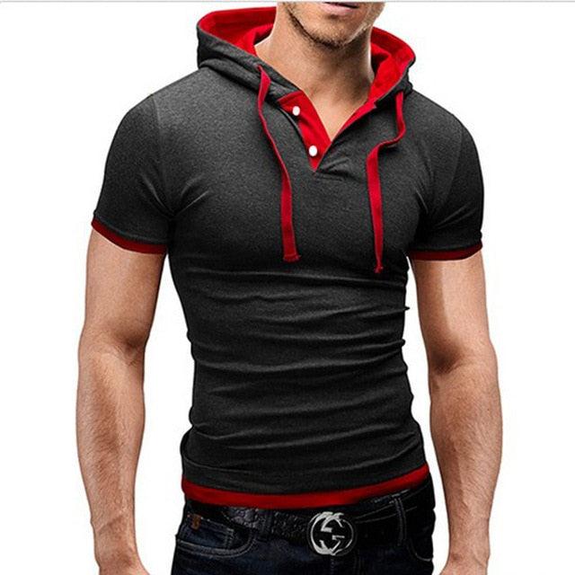 2019 Men Tshirt Summer Casual Hooded Tees Hot Sale Short Sleeve T-Shirt Homme Slim Fit Elastic Brand Clothing Male T shirt - Huzhop04