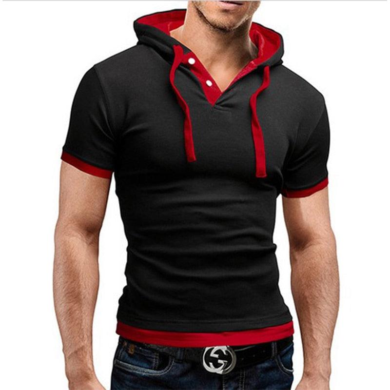 2019 Men Tshirt Summer Casual Hooded Tees Hot Sale Short Sleeve T-Shirt Homme Slim Fit Elastic Brand Clothing Male T shirt - Huzhop04