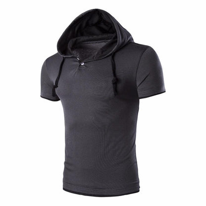 2019 Men Tshirt Summer Casual Hooded Tees Hot Sale Short Sleeve T-Shirt Homme Slim Fit Elastic Brand Clothing Male T shirt - Huzhop04