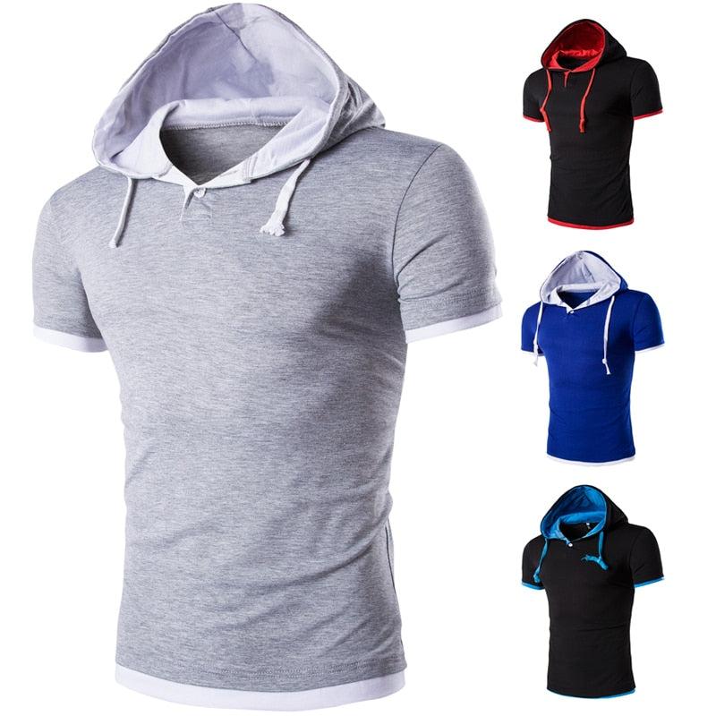 2019 Men Tshirt Summer Casual Hooded Tees Hot Sale Short Sleeve T-Shirt Homme Slim Fit Elastic Brand Clothing Male T shirt - Huzhop04