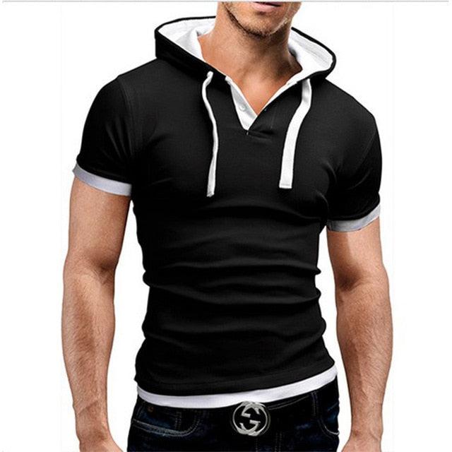 2019 Men Tshirt Summer Casual Hooded Tees Hot Sale Short Sleeve T-Shirt Homme Slim Fit Elastic Brand Clothing Male T shirt - Huzhop04