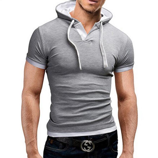 2019 Men Tshirt Summer Casual Hooded Tees Hot Sale Short Sleeve T-Shirt Homme Slim Fit Elastic Brand Clothing Male T shirt - Huzhop04