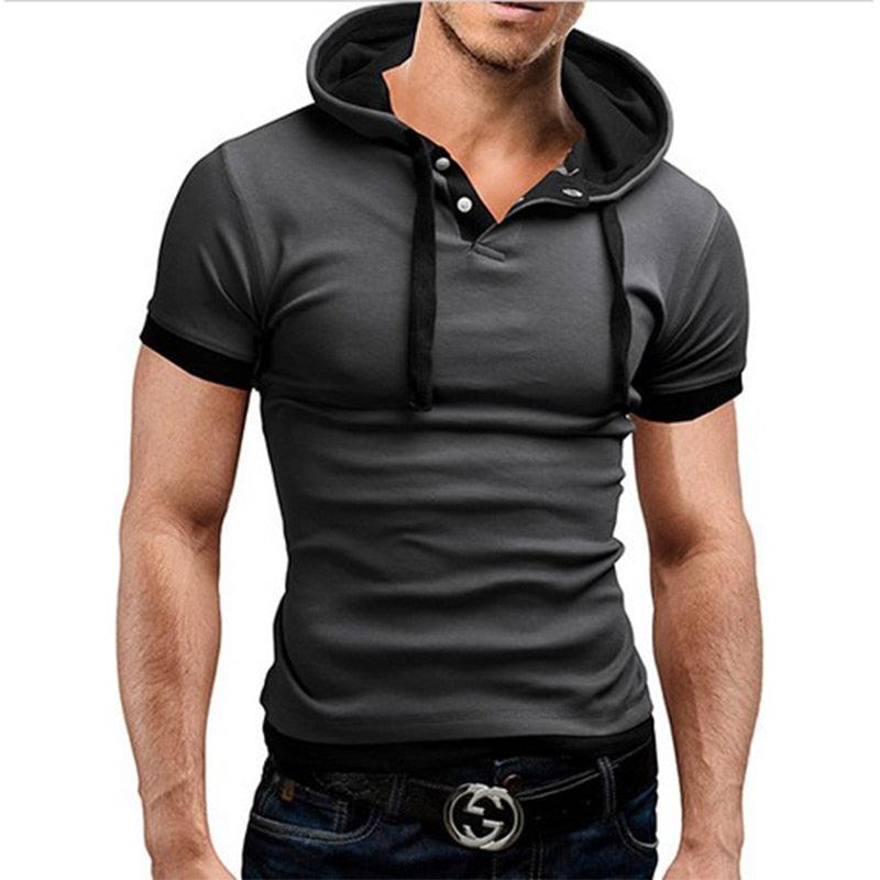 2019 Men Tshirt Summer Casual Hooded Tees Hot Sale Short Sleeve T-Shirt Homme Slim Fit Elastic Brand Clothing Male T shirt - Huzhop04