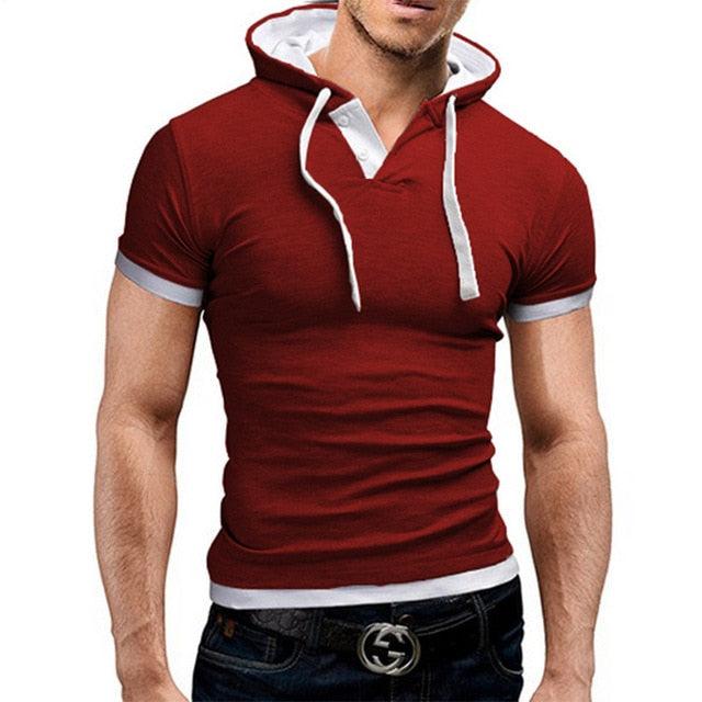 2019 Men Tshirt Summer Casual Hooded Tees Hot Sale Short Sleeve T-Shirt Homme Slim Fit Elastic Brand Clothing Male T shirt - Huzhop04