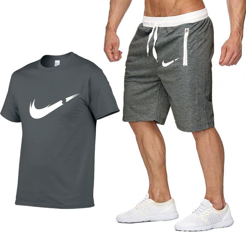 2019 New Brand Clothing Two Pieces Sets Men T-shirt Swag T-Shirt Cotton Print T shirt Homme Fitness Camisetas Hip Hop Tees+Short - Huzhop04