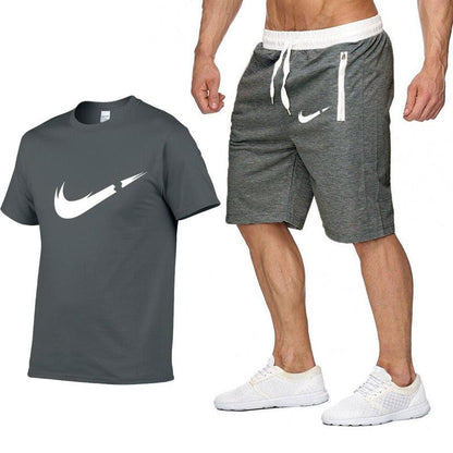 2019 New Brand Clothing Two Pieces Sets Men T-shirt Swag T-Shirt Cotton Print T shirt Homme Fitness Camisetas Hip Hop Tees+Short - Huzhop04