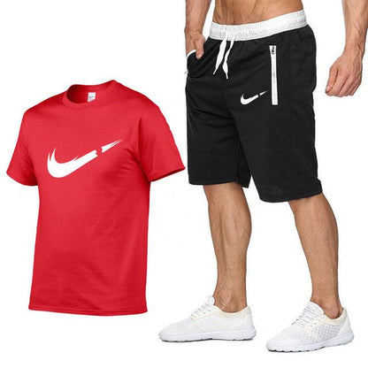 2019 New Brand Clothing Two Pieces Sets Men T-shirt Swag T-Shirt Cotton Print T shirt Homme Fitness Camisetas Hip Hop Tees+Short - Huzhop04