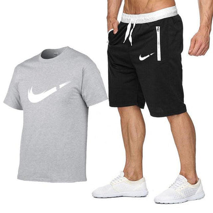 2019 New Brand Clothing Two Pieces Sets Men T-shirt Swag T-Shirt Cotton Print T shirt Homme Fitness Camisetas Hip Hop Tees+Short - Huzhop04