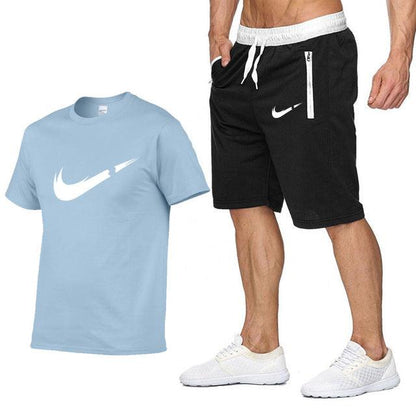 2019 New Brand Clothing Two Pieces Sets Men T-shirt Swag T-Shirt Cotton Print T shirt Homme Fitness Camisetas Hip Hop Tees+Short - Huzhop04