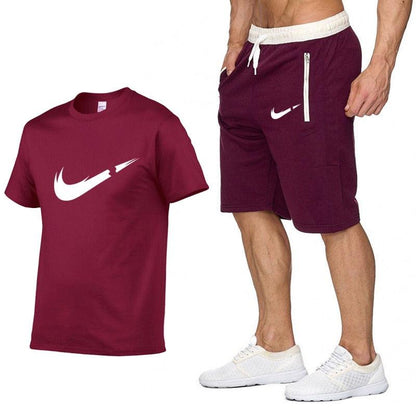 2019 New Brand Clothing Two Pieces Sets Men T-shirt Swag T-Shirt Cotton Print T shirt Homme Fitness Camisetas Hip Hop Tees+Short - Huzhop04