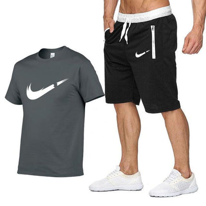 2019 New Brand Clothing Two Pieces Sets Men T-shirt Swag T-Shirt Cotton Print T shirt Homme Fitness Camisetas Hip Hop Tees+Short - Huzhop04