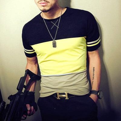 2019 Summer Fashion Men's T Shirt Casual Patchwork Short Sleeve Men T-Shirt Mens Clothing Casual Slim Fit Hip - Hop Top Tees 5XL - Huzhop04