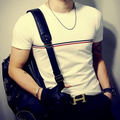 2019 Summer Fashion Men's T Shirt Casual Patchwork Short Sleeve Men T-Shirt Mens Clothing Casual Slim Fit Hip - Hop Top Tees 5XL - Huzhop04