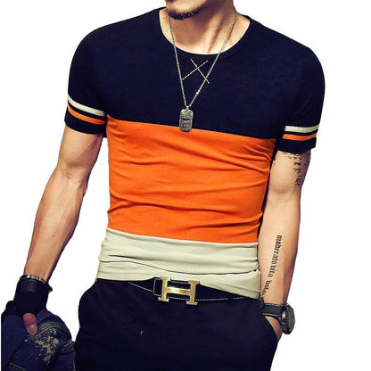 2019 Summer Fashion Men's T Shirt Casual Patchwork Short Sleeve Men T-Shirt Mens Clothing Casual Slim Fit Hip - Hop Top Tees 5XL - Huzhop04