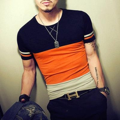 2019 Summer Fashion Men's T Shirt Casual Patchwork Short Sleeve Men T-Shirt Mens Clothing Casual Slim Fit Hip - Hop Top Tees 5XL - Huzhop04