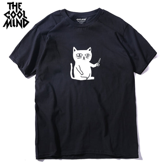 COOLMIND 100% cotton cool summer loose men T shirt casual short sleeve cat print men tshirt male summer t-shirt tops tee shirts