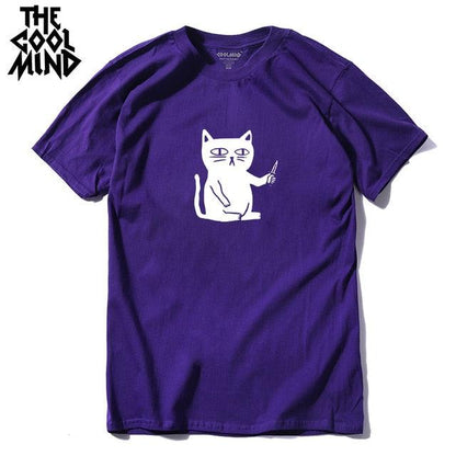 COOLMIND 100% cotton cool summer loose men T shirt casual short sleeve cat print men tshirt male summer t-shirt tops tee shirts